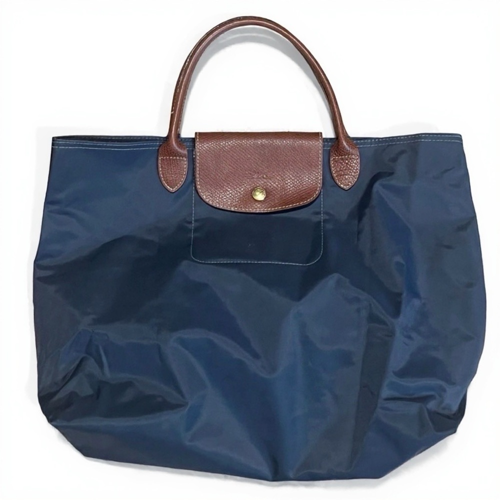 Longchamp Navy and Brown Le Pliage Medium Tote